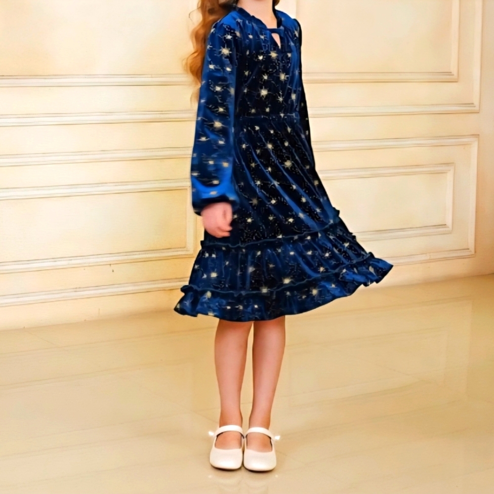 GRACE KARIN Girls Long Sleeve Velvet  Sparkle Dress. Size 6y